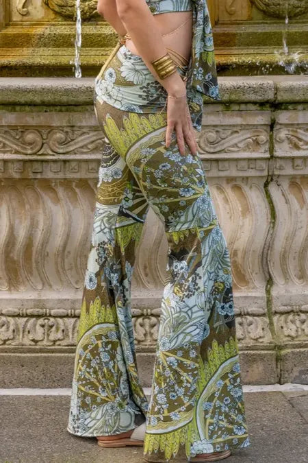 Olive Floral Bootcut Trousers
