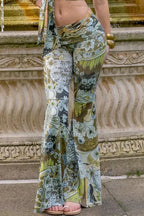 Olive Floral Bootcut Trousers