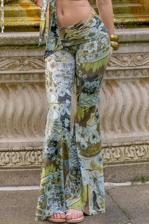 Olive Floral Bootcut Trousers