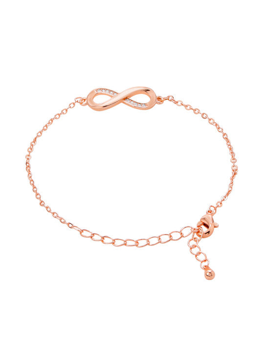 Women White Gold Toned Infinity Shape Crystal Studded Charming Bracelet
