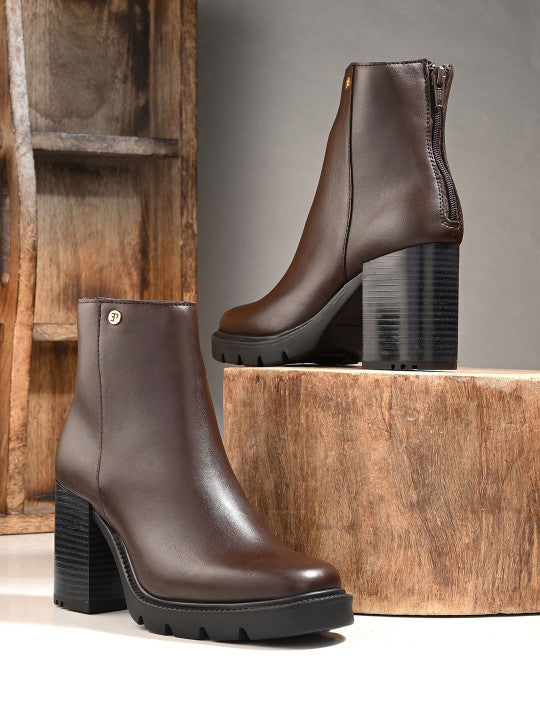 Women Block Heeled Chelsea Women Brown Boots