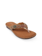 Women Brown Gold-Toned Embellished Open Toe Flats
