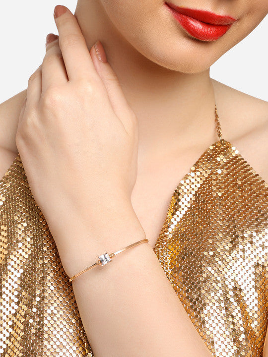Women Rose Gold-Plated Cubic Zirconia Kada Bracelet