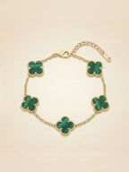 Women Gold Plated Anti-Tarnish Stainless Steel Green Clover Bracelet