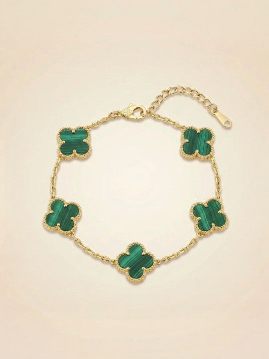 Women Gold Plated Anti-Tarnish Stainless Steel Green Clover Bracelet