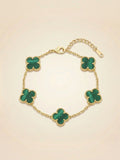 Women Gold Plated Anti-Tarnish Stainless Steel Green Clover Bracelet