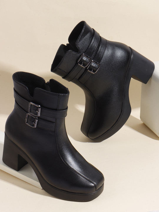 Women Casual Block-Heeled Regular Boots