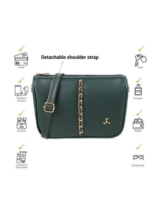 Solid In Built Mobile Pouch Buckle Detail Structured Sling Bag