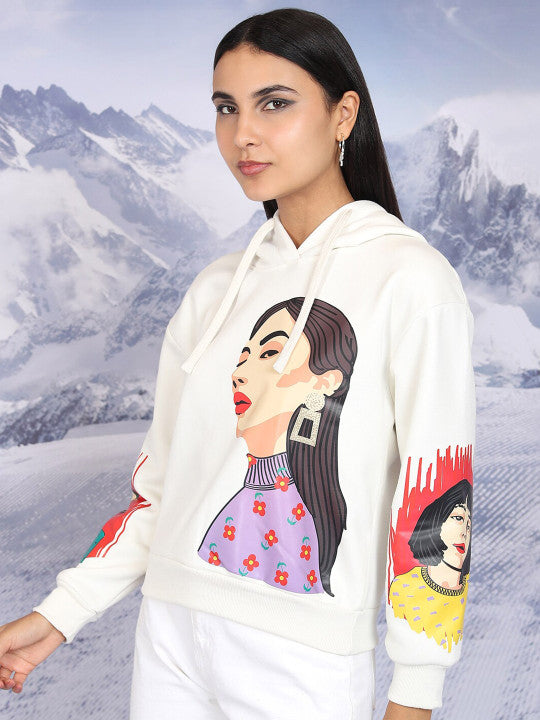 Graphic Printed Hooded Pullover Sweatshirt