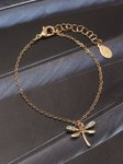 London Women Gold-Plated & White Crystals Dragonfly Clasp Charm Bracelet