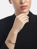 Women Set of 2 Blue Silver-Plated Stone-Studded Bracelets