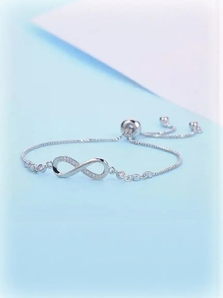 Silver-Plated Cubic Zirconia Studded Infinity Bracelet
