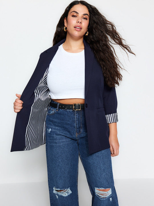 Notched Lapel Collar Single-Breasted Blazer