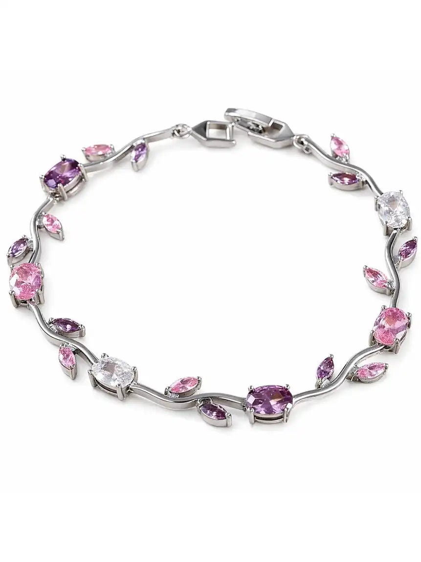 Women Silver-Plated Link Crystal Bracelet