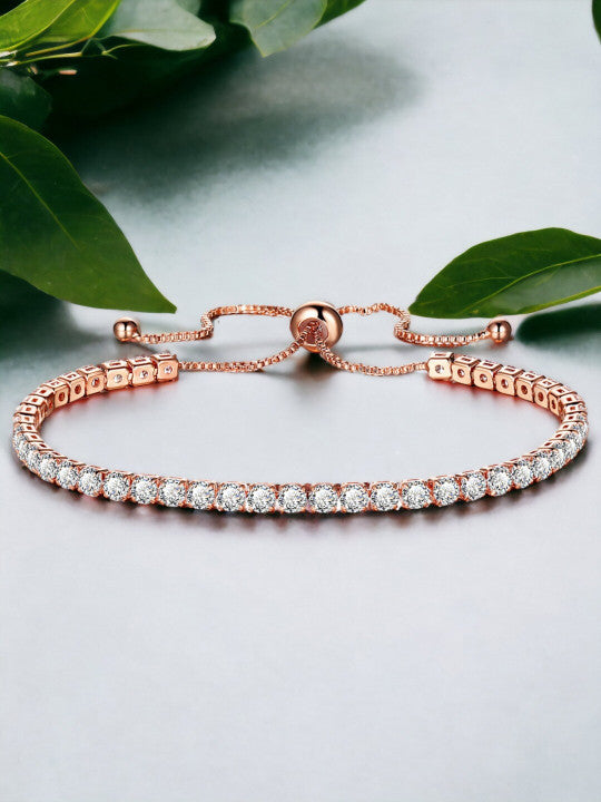 Rose Gold Plated Round Cut Cubic Zirconia Matrix Tennis Bracelet