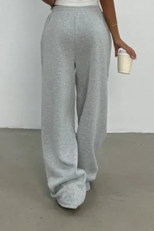 Grey Mid-Rise Embroidered Pants