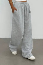Grey Mid-Rise Embroidered Pants