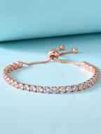 Rose Gold Plated Round Cut Cubic Zirconia Matrix Tennis Bracelet