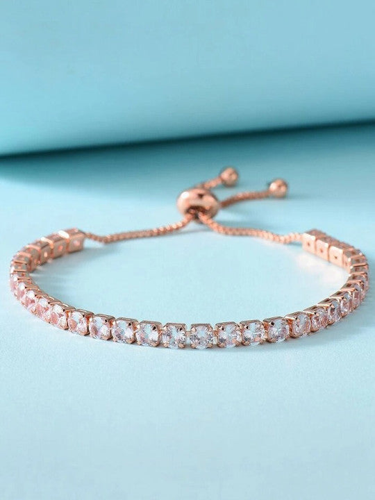 Rose Gold Plated Round Cut Cubic Zirconia Matrix Tennis Bracelet