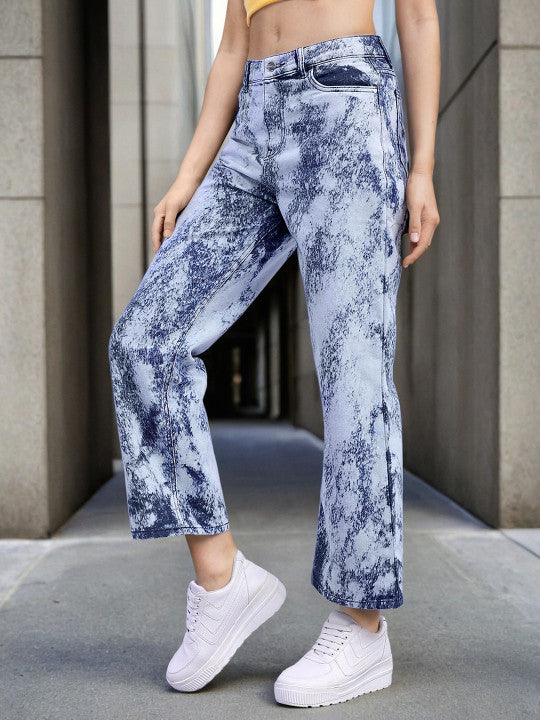 Women Wide Leg High-Rise Clean Look Heavy Fade Jeans