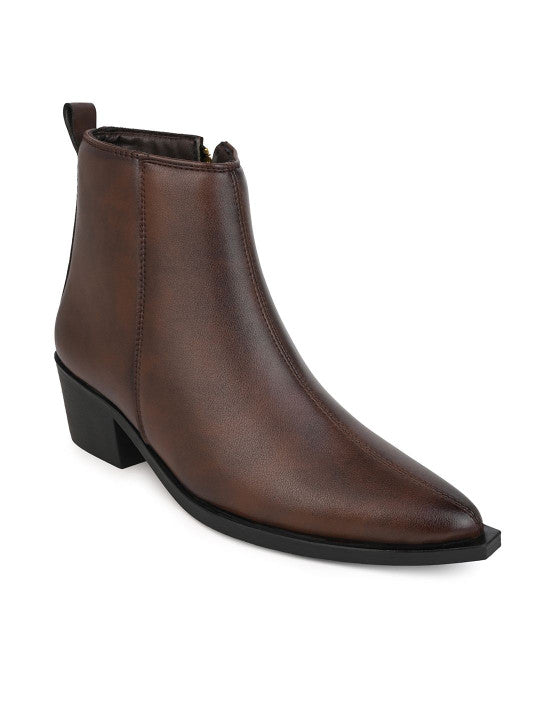The Lifestyle Co Women Pointed Toe Zip Chelsea Boots