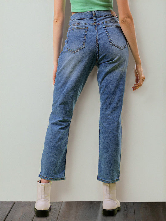 Women Straight Fit High-Rise Light Fade Stretchable Jeans
