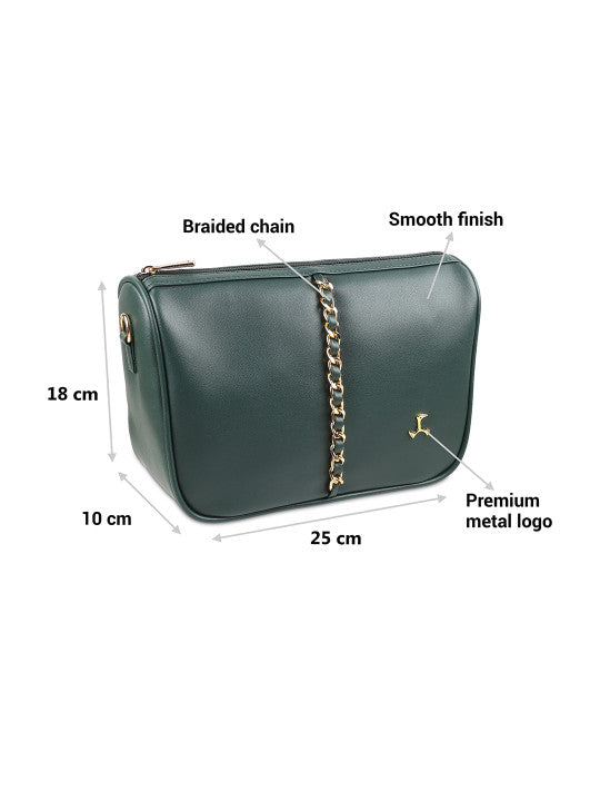 Solid In Built Mobile Pouch Buckle Detail Structured Sling Bag