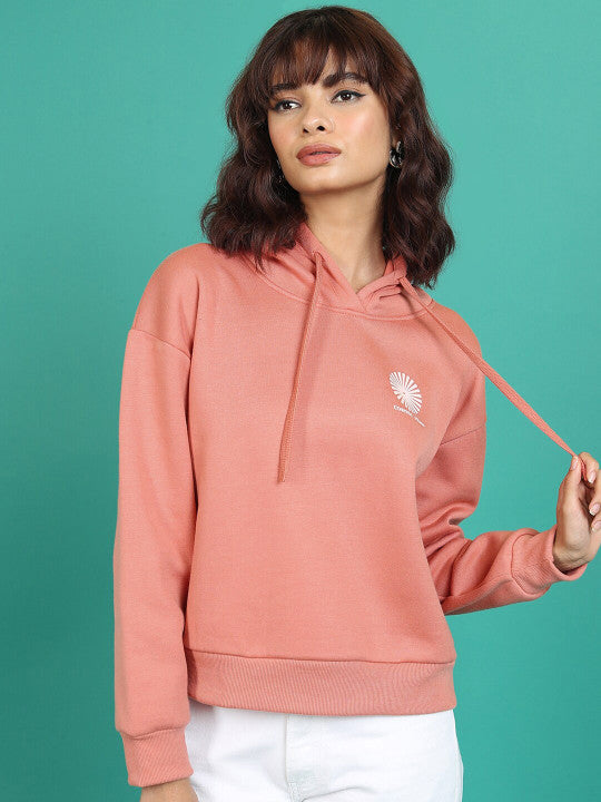 Orange Typography Printed Relaxed Fit Hooded Sweatshirt