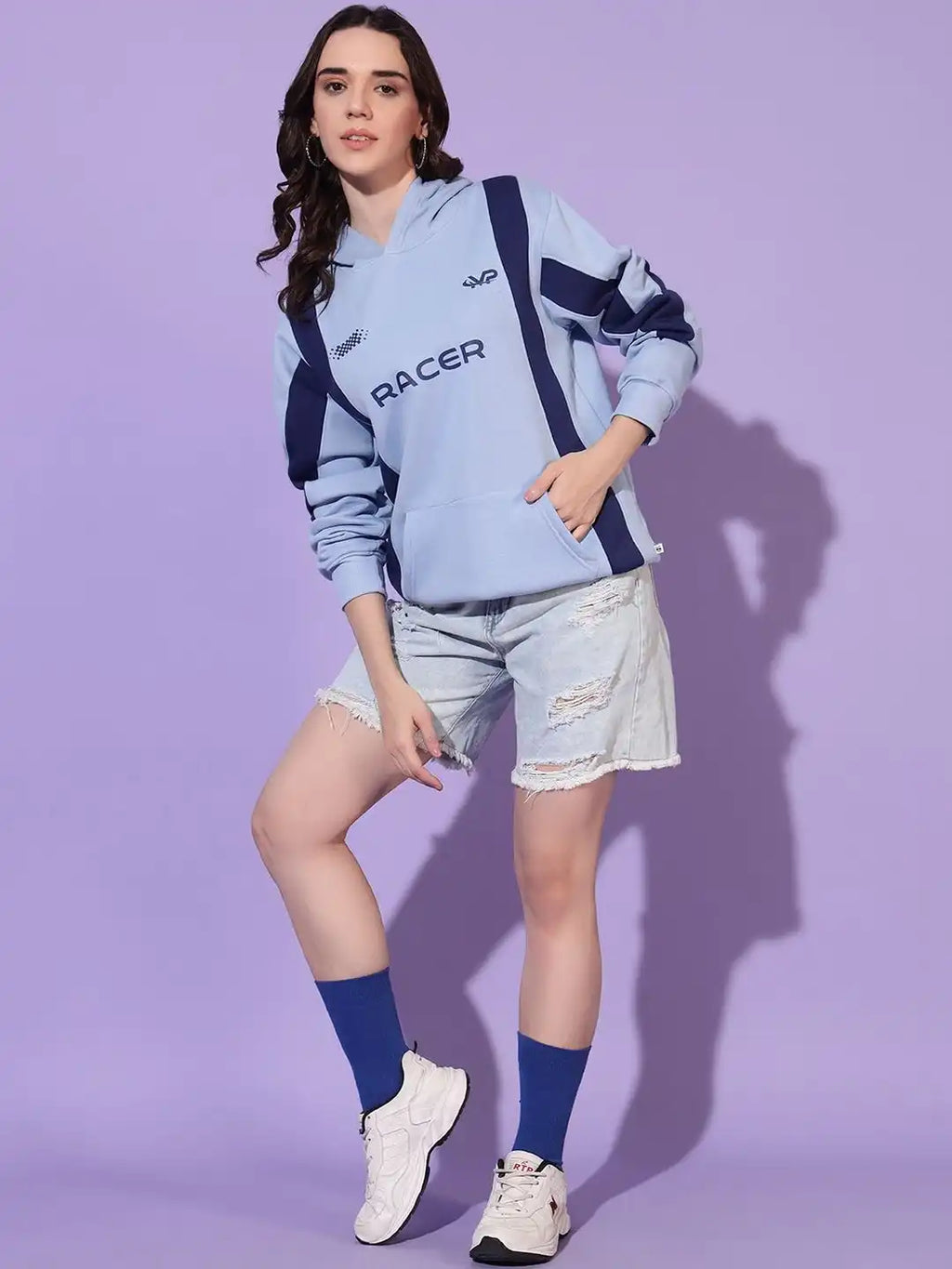 Women Colourblocked Hooded Sweatshirt