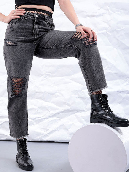 Women Straight Fit Mildly Distressed Pure Cotton Jeans