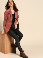 Women Mauve Solid Single-Breasted Casual Blazer