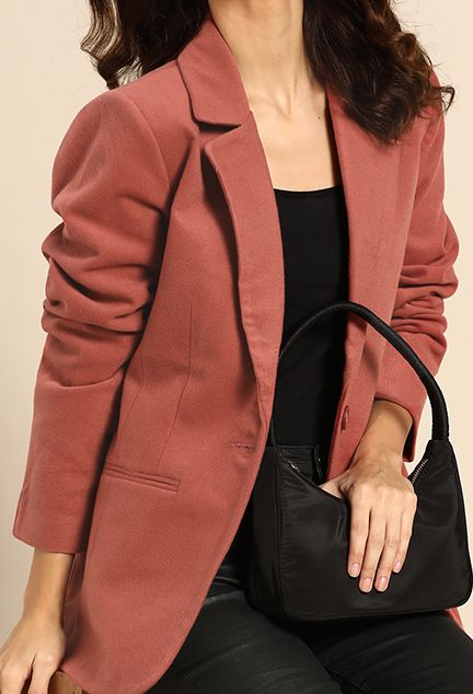 Women Mauve Solid Single-Breasted Casual Blazer