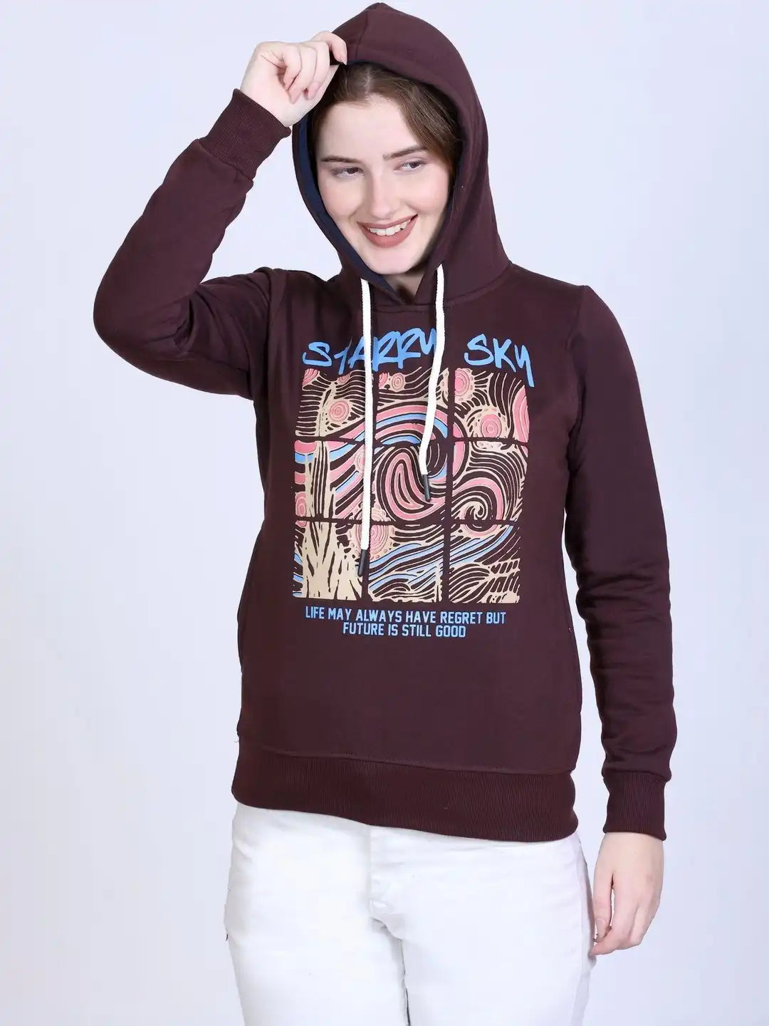 Women Printed Hooded Sweatshirt
