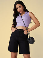 Women High Rise Clean Look Stretchable Denim Shorts
