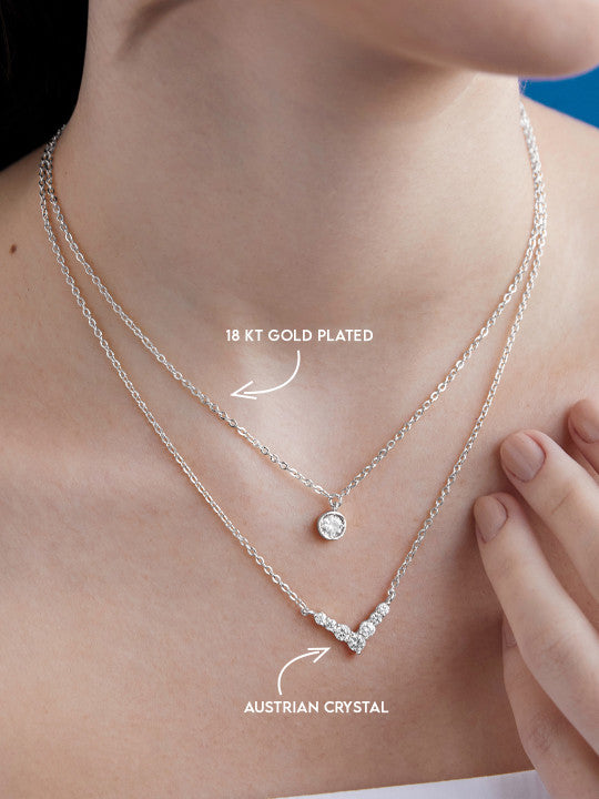 Silver-Plated Layered Crystal Necklace
