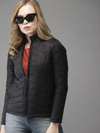 Women Black Solid Puffer Jacket