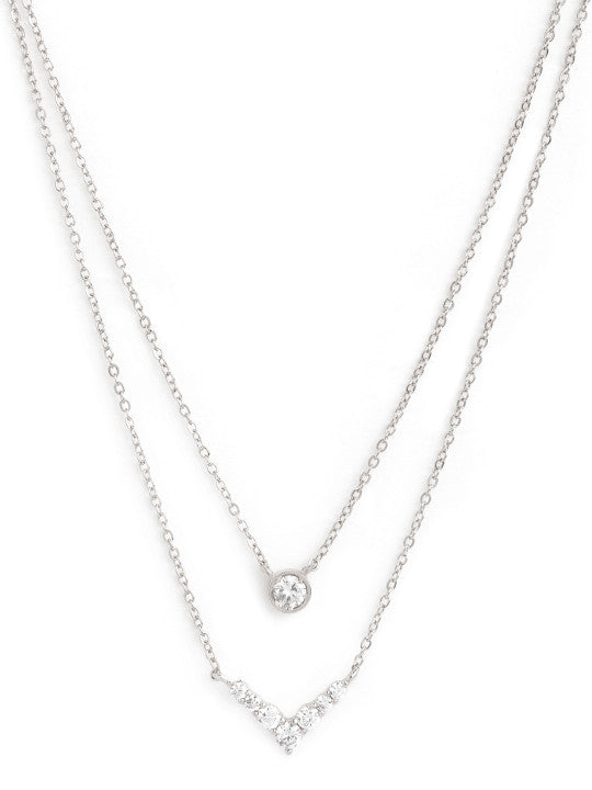 Silver-Plated Layered Crystal Necklace