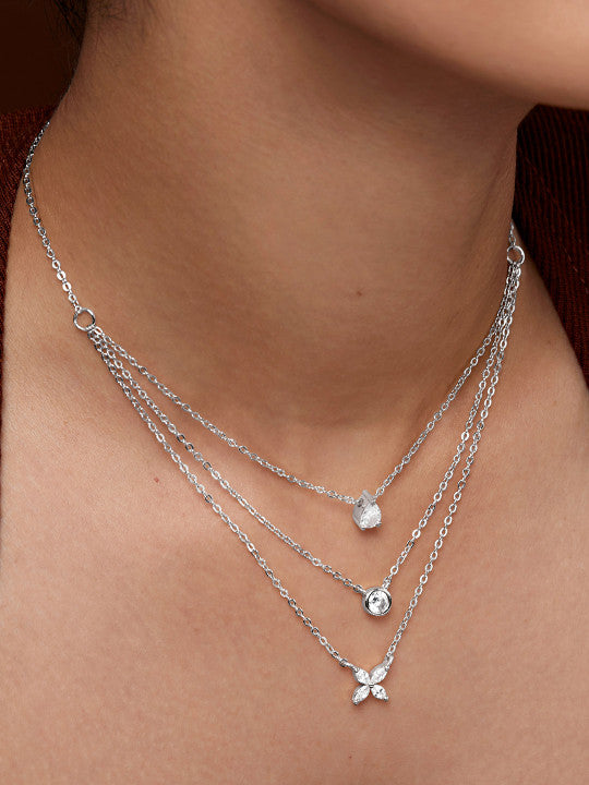 Silver-Plated Crystals Studded Layered Chain