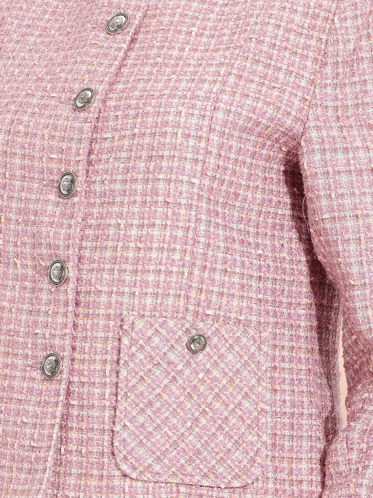 Self Design Collarless Single-Breasted Blazers