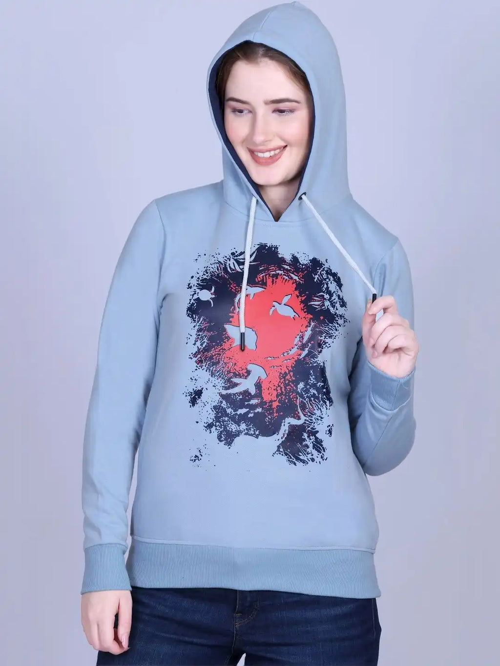 Women Printed Hooded Sweatshirt