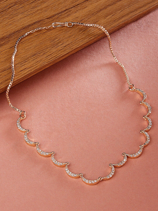 Brass Rose Gold-Plated Cubic Zirconia Necklace