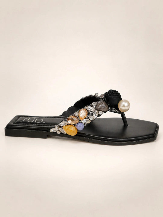 Women Embellished Party Open Toe Flats