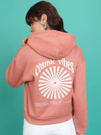 Orange Typography Printed Relaxed Fit Hooded Sweatshirt