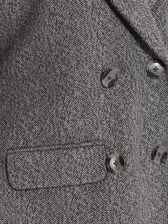 Self Design Notched Lapel Double-Breasted Casual Blazer