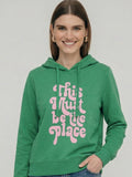 Women Green Printed Hooded Sweatshirt