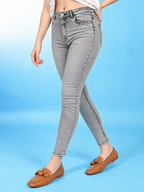 Women Grey Slim Fit High-Rise Heavy Fade Stretchable Jeans