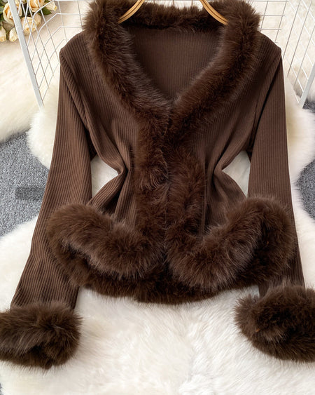 Alizee Fur Cardigan In Brown