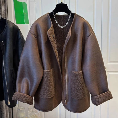 Aylin Faux Leather Fleece Lined Coat