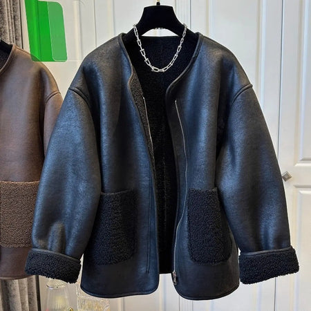 Aylin Faux Leather Fleece Lined Coat