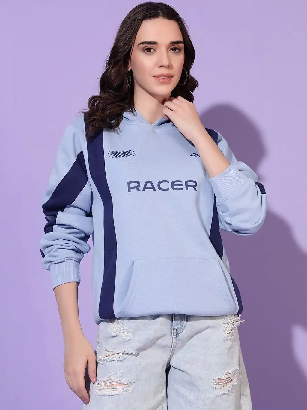 Women Colourblocked Hooded Sweatshirt